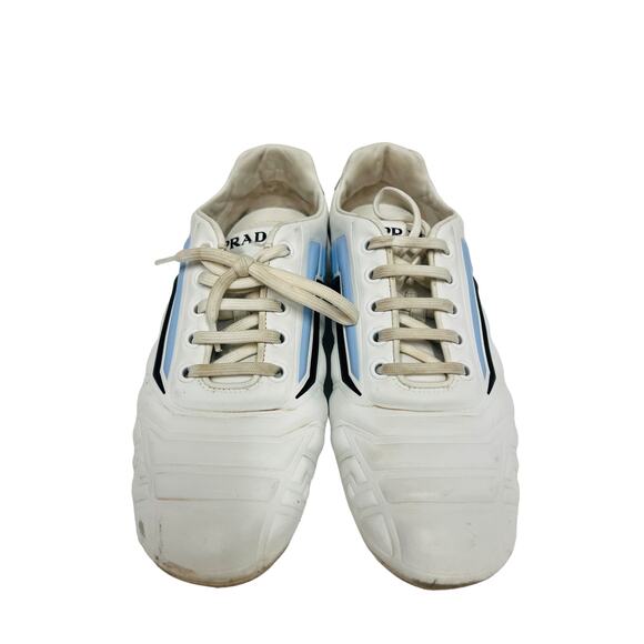 PRADA White Leather Logo Race Lace Up Low Top Rev Race Sneakers Size EU 37 US 7 - Picture 4 of 8